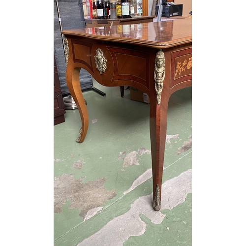 571 - Large Vintage French Louis XV Style Ornate Inlaid Marquetry Bureau Flat Desk with Brass Figure Mount... 