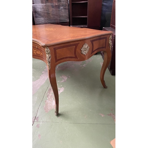 571 - Large Vintage French Louis XV Style Ornate Inlaid Marquetry Bureau Flat Desk with Brass Figure Mount... 