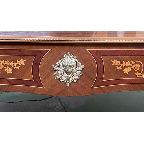 571 - Large Vintage French Louis XV Style Ornate Inlaid Marquetry Bureau Flat Desk with Brass Figure Mount... 