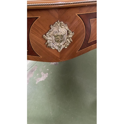 571 - Large Vintage French Louis XV Style Ornate Inlaid Marquetry Bureau Flat Desk with Brass Figure Mount... 