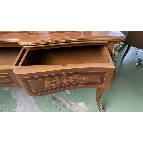 571 - Large Vintage French Louis XV Style Ornate Inlaid Marquetry Bureau Flat Desk with Brass Figure Mount... 