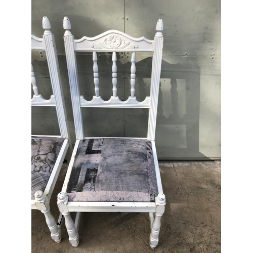 578 - x2 Vintage Carved & Lacquered Farmhouse White Chairs (Need Attention)