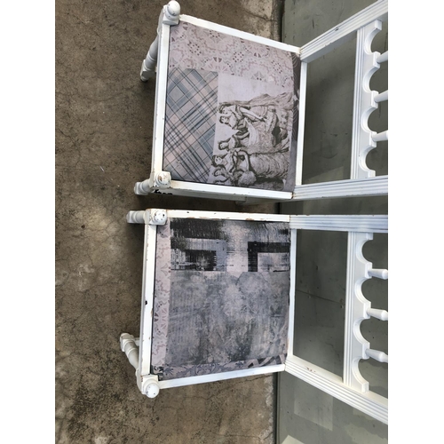 578 - x2 Vintage Carved & Lacquered Farmhouse White Chairs (Need Attention)