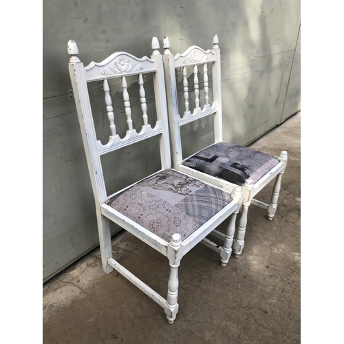 578 - x2 Vintage Carved & Lacquered Farmhouse White Chairs (Need Attention)