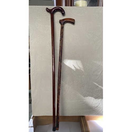 581 - x2 Wooden Walking Sticks - Alpenstock Covered with Mountain Hotels/Hostels of Austria and Another In... 