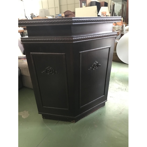 593 - Large Vintage Mahogany Bar Unit Ornate with Carvings and 2 Matching Stools (Appr. 236 W. x 49/82 D. ... 