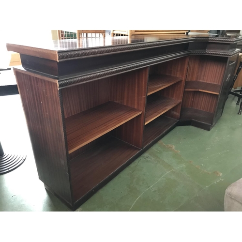 593 - Large Vintage Mahogany Bar Unit Ornate with Carvings and 2 Matching Stools (Appr. 236 W. x 49/82 D. ... 