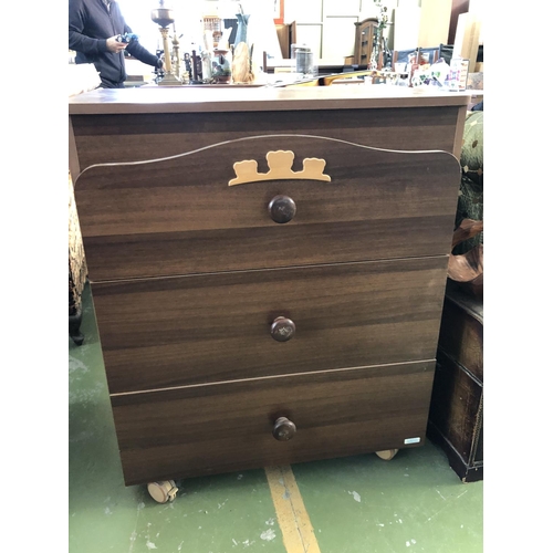 594 - MIBB Child's Bedroom Wooden Chest of 3 Drawers (74 W. x 45 D. x 89cm H.)