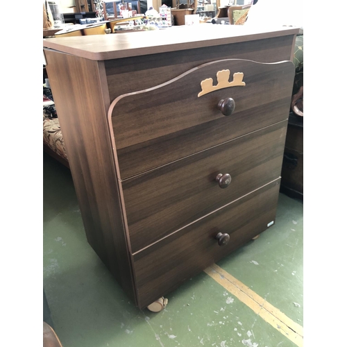 594 - MIBB Child's Bedroom Wooden Chest of 3 Drawers (74 W. x 45 D. x 89cm H.)