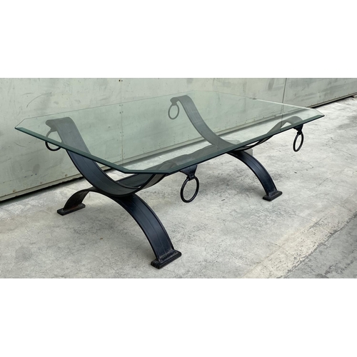 101 - Large Wrought Iron and Tempered Beveled Glass Top Indoor/Outdoor Coffee Table (140 W. x 91cm D.)