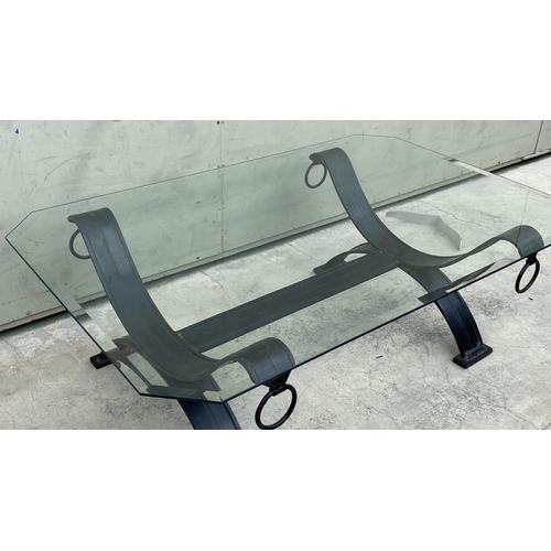 101 - Large Wrought Iron and Tempered Beveled Glass Top Indoor/Outdoor Coffee Table (140 W. x 91cm D.)