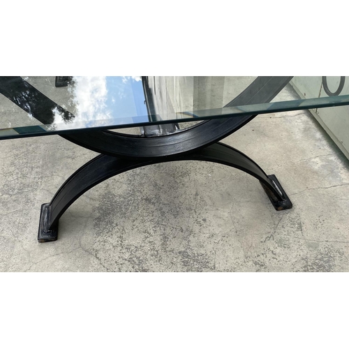 101 - Large Wrought Iron and Tempered Beveled Glass Top Indoor/Outdoor Coffee Table (140 W. x 91cm D.)