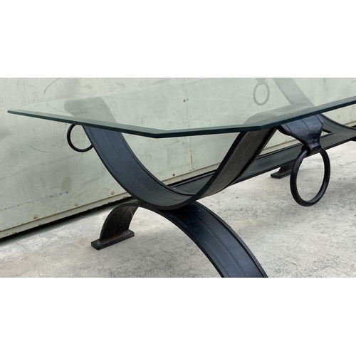 101 - Large Wrought Iron and Tempered Beveled Glass Top Indoor/Outdoor Coffee Table (140 W. x 91cm D.)