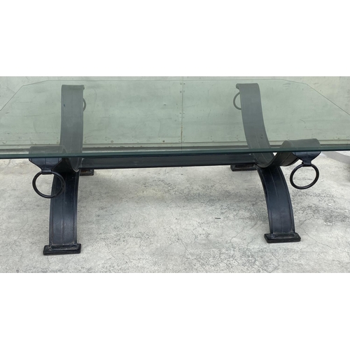 101 - Large Wrought Iron and Tempered Beveled Glass Top Indoor/Outdoor Coffee Table (140 W. x 91cm D.)