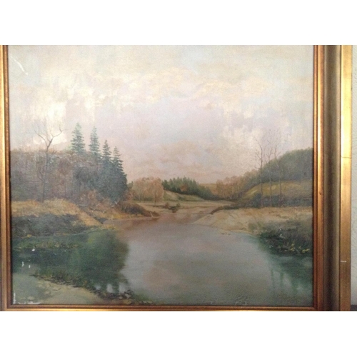 236 - Vintage Oil on Canvas Riverscape Painting (56 x 50cm)