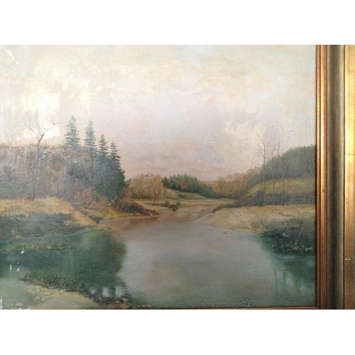 236 - Vintage Oil on Canvas Riverscape Painting (56 x 50cm)