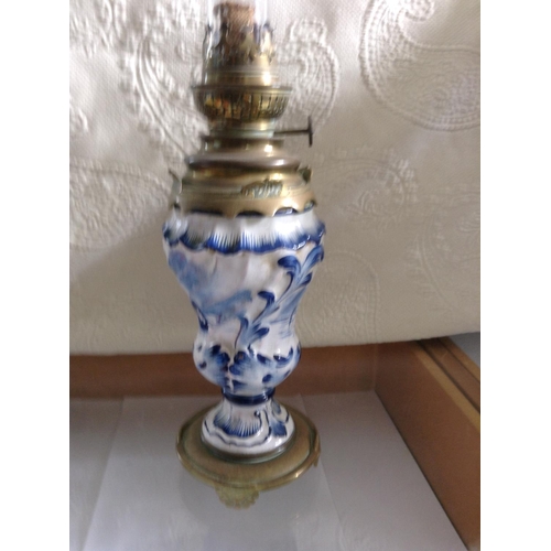 250 - Antique Delft Like Blue and White Lamp, Ceramic with Brass, Made in Holland (50cm H.)