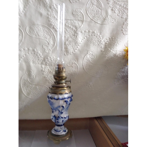 250 - Antique Delft Like Blue and White Lamp, Ceramic with Brass, Made in Holland (50cm H.)