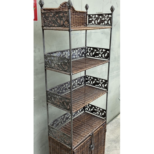 67 - Wrought Iron and Rattan Shelve Unit with Bottom Drawer (44 W. x 23 D. x 150cm H.)