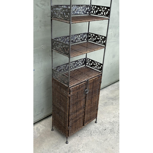 67 - Wrought Iron and Rattan Shelve Unit with Bottom Drawer (44 W. x 23 D. x 150cm H.)