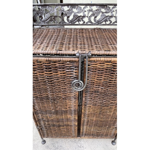 67 - Wrought Iron and Rattan Shelve Unit with Bottom Drawer (44 W. x 23 D. x 150cm H.)