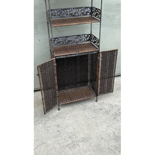 67 - Wrought Iron and Rattan Shelve Unit with Bottom Drawer (44 W. x 23 D. x 150cm H.)