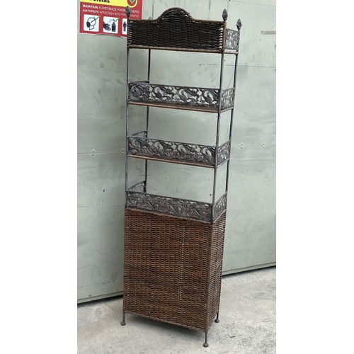 67 - Wrought Iron and Rattan Shelve Unit with Bottom Drawer (44 W. x 23 D. x 150cm H.)