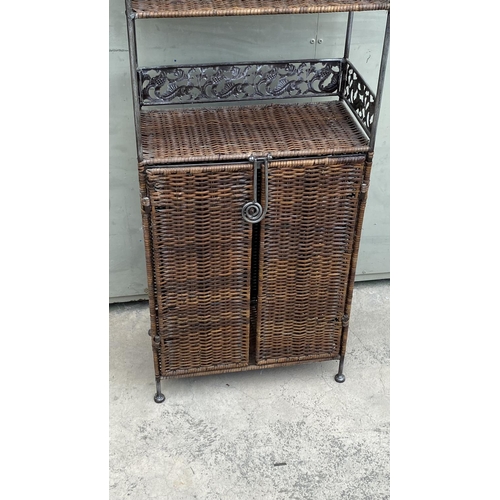 67 - Wrought Iron and Rattan Shelve Unit with Bottom Drawer (44 W. x 23 D. x 150cm H.)