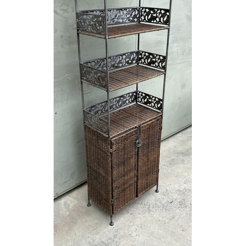 67 - Wrought Iron and Rattan Shelve Unit with Bottom Drawer (44 W. x 23 D. x 150cm H.)