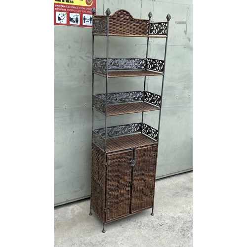 67 - Wrought Iron and Rattan Shelve Unit with Bottom Drawer (44 W. x 23 D. x 150cm H.)