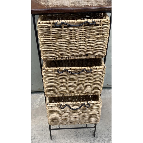 68 - Tall Wrought Iron, Natural Rattan and Wood Storage Unit with Pull Out Drawers (34 W. x 39 D. x 110cm... 