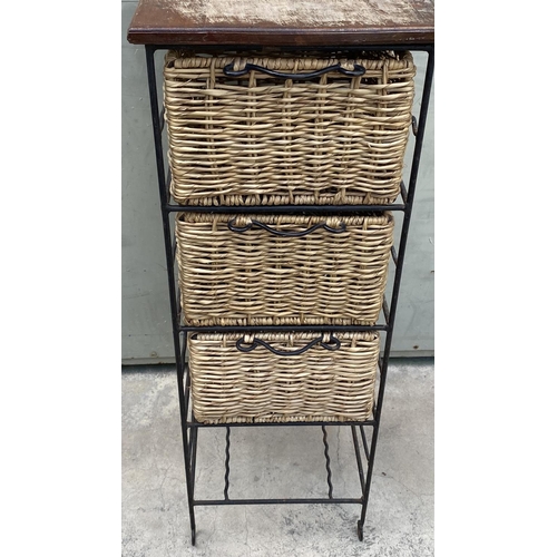 68 - Tall Wrought Iron, Natural Rattan and Wood Storage Unit with Pull Out Drawers (34 W. x 39 D. x 110cm... 