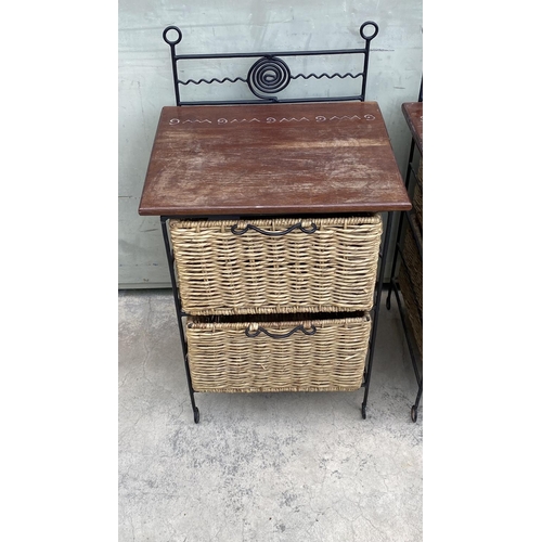 69 - x2 Natural Rattan and Wrought Iron 2-Drawer Bedside Cabinets (46 W. x 38 D. x 79cm H./each)