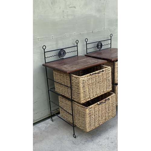 69 - x2 Natural Rattan and Wrought Iron 2-Drawer Bedside Cabinets (46 W. x 38 D. x 79cm H./each)