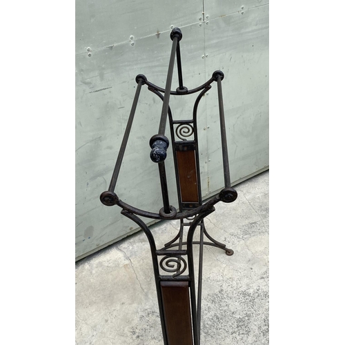 70 - Wrought Iron with Brass Finish and Wood Gothic Style Towel Rail (69 W. x 90cm H.)