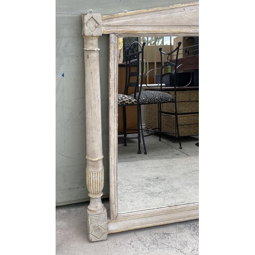 80 - Beautiful Good Size Antique English Carved Wood Distressed Painted Overmantle Mirror (127 W. x 95cm ... 