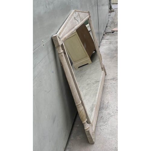 80 - Beautiful Good Size Antique English Carved Wood Distressed Painted Overmantle Mirror (127 W. x 95cm ... 