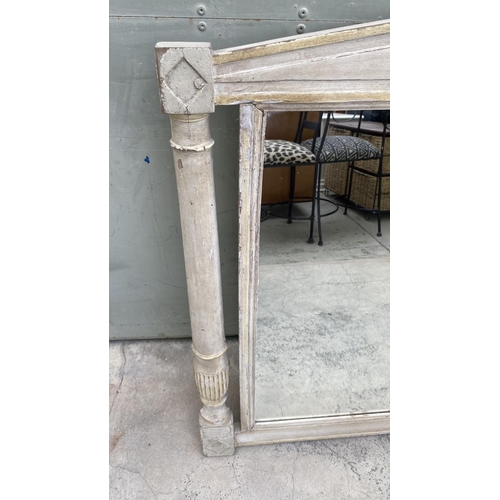 80 - Beautiful Good Size Antique English Carved Wood Distressed Painted Overmantle Mirror (127 W. x 95cm ... 