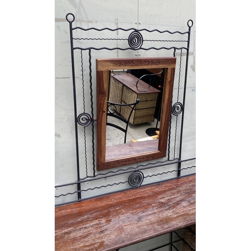 82 - Wrought Iron, Natural Rattan and Wood Dressing Table and Mirror with Matching Chair (135 W. x 37 D. ... 