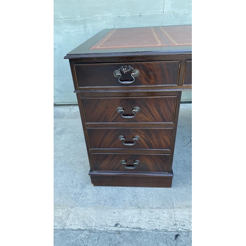 2 - Vintage Large Red Leather Top Twin Pedestal Partners  Desk with Drawers (153 W. x 91 D. x 76cm H.)