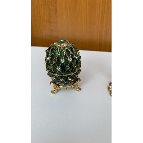 246 - x2 Faberge Like Egg Trinket Boxes on Stand (Some Wear)