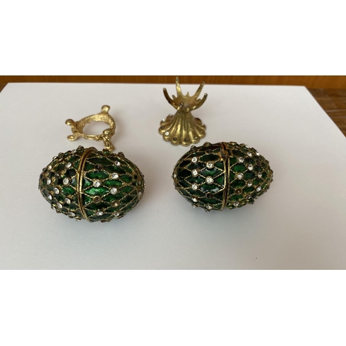 246 - x2 Faberge Like Egg Trinket Boxes on Stand (Some Wear)