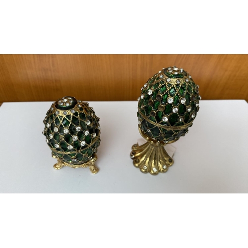 246 - x2 Faberge Like Egg Trinket Boxes on Stand (Some Wear)