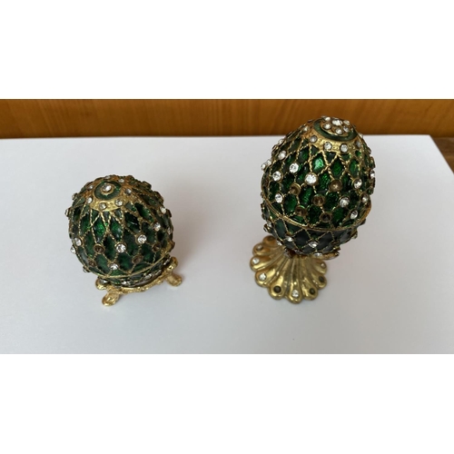 246 - x2 Faberge Like Egg Trinket Boxes on Stand (Some Wear)