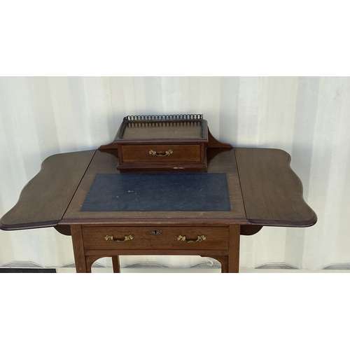 3 - Antique Small English Mahogany Ladies Writing Desk with Drop Leaves