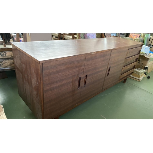 76 - Vintage 1960's Danish Style Side Board with 4 Drawers and 2 Cabinets (190 W. x 54 D. x 75cm H.)