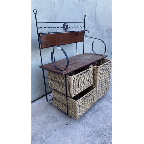 86 - Natural Rattan, Wrought Iron and Wood 2-Seat Bench (87 W. x 37 D. x 111cm H.)