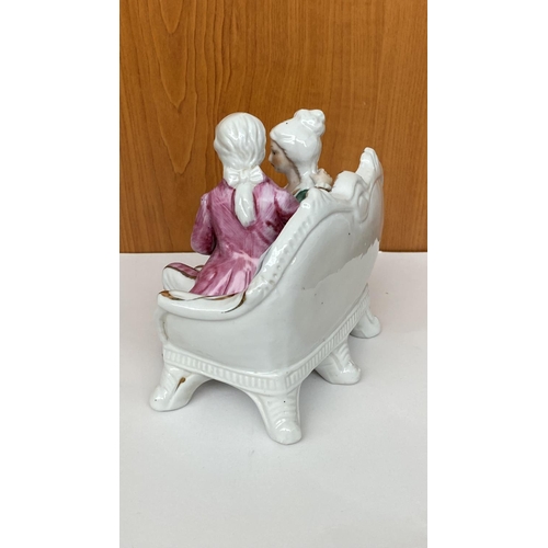 112 - Beautiful Vintage Ceramic Couple Sitting on Bench  (No Chips or Cracks)