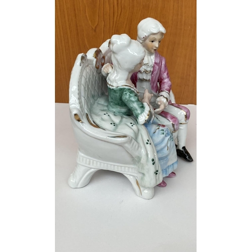 112 - Beautiful Vintage Ceramic Couple Sitting on Bench  (No Chips or Cracks)