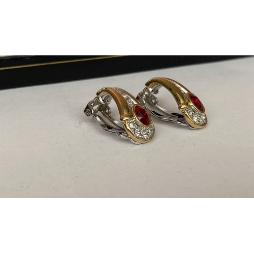 258 - Bracelet (19cm L.) in Yellow Tone Set in White & Red Rhinestones and Matching Clip on Earrings Taken... 